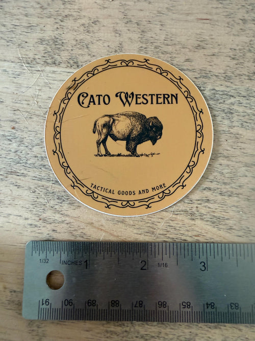 Cato Western 3x3 Tactical Goods Sticker, Mustard Logo, Wyoming Brand Buffalo Design
