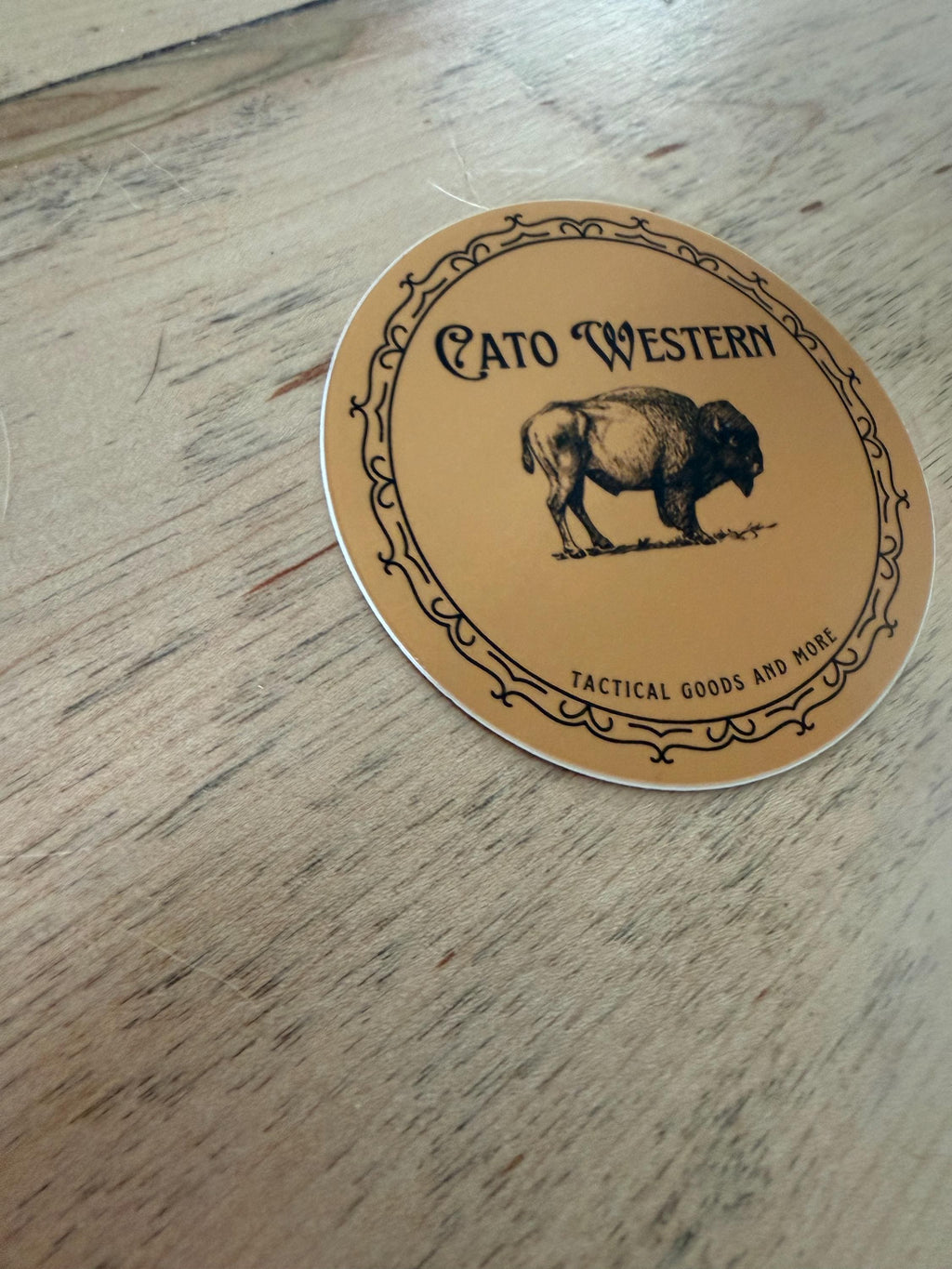 Cato Western 3x3 Tactical Goods Sticker, Mustard Logo, Wyoming Brand Buffalo Design