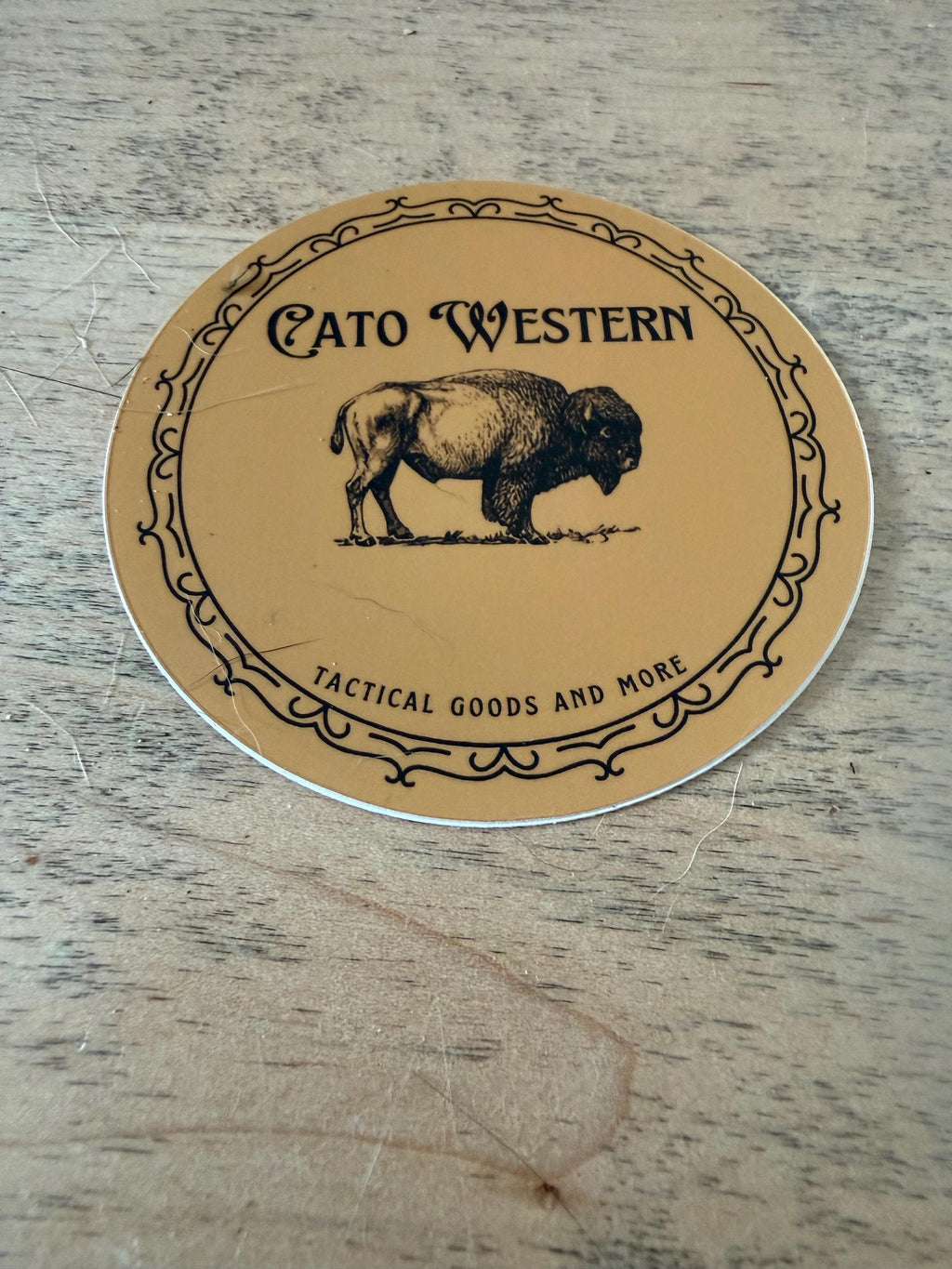 Cato Western 3x3 Tactical Goods Sticker, Mustard Logo, Wyoming Brand Buffalo Design