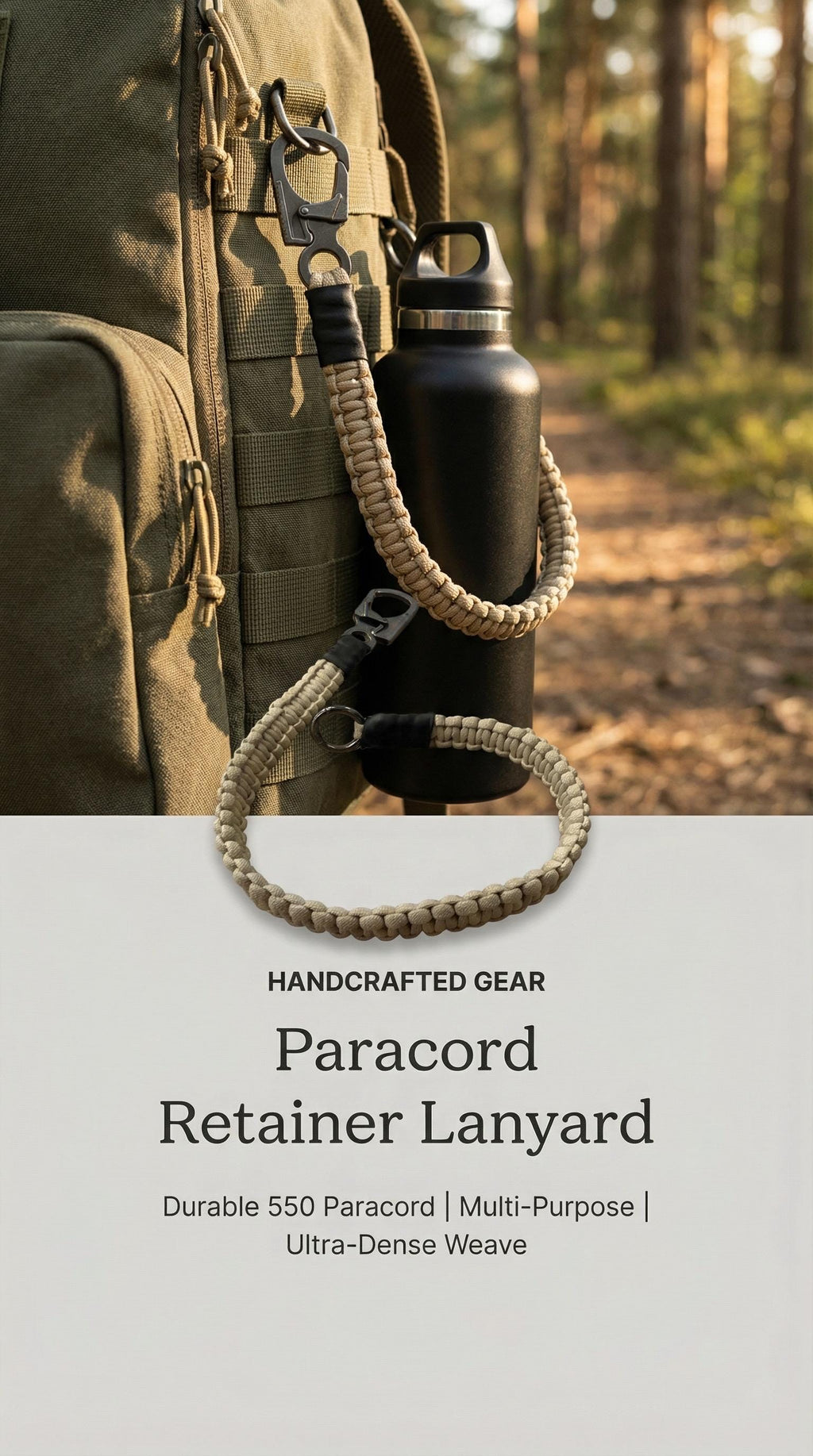 Large Paracord Retainer Lanyard | Cobra Weave, Metal Carabiner, Outdoor Gear