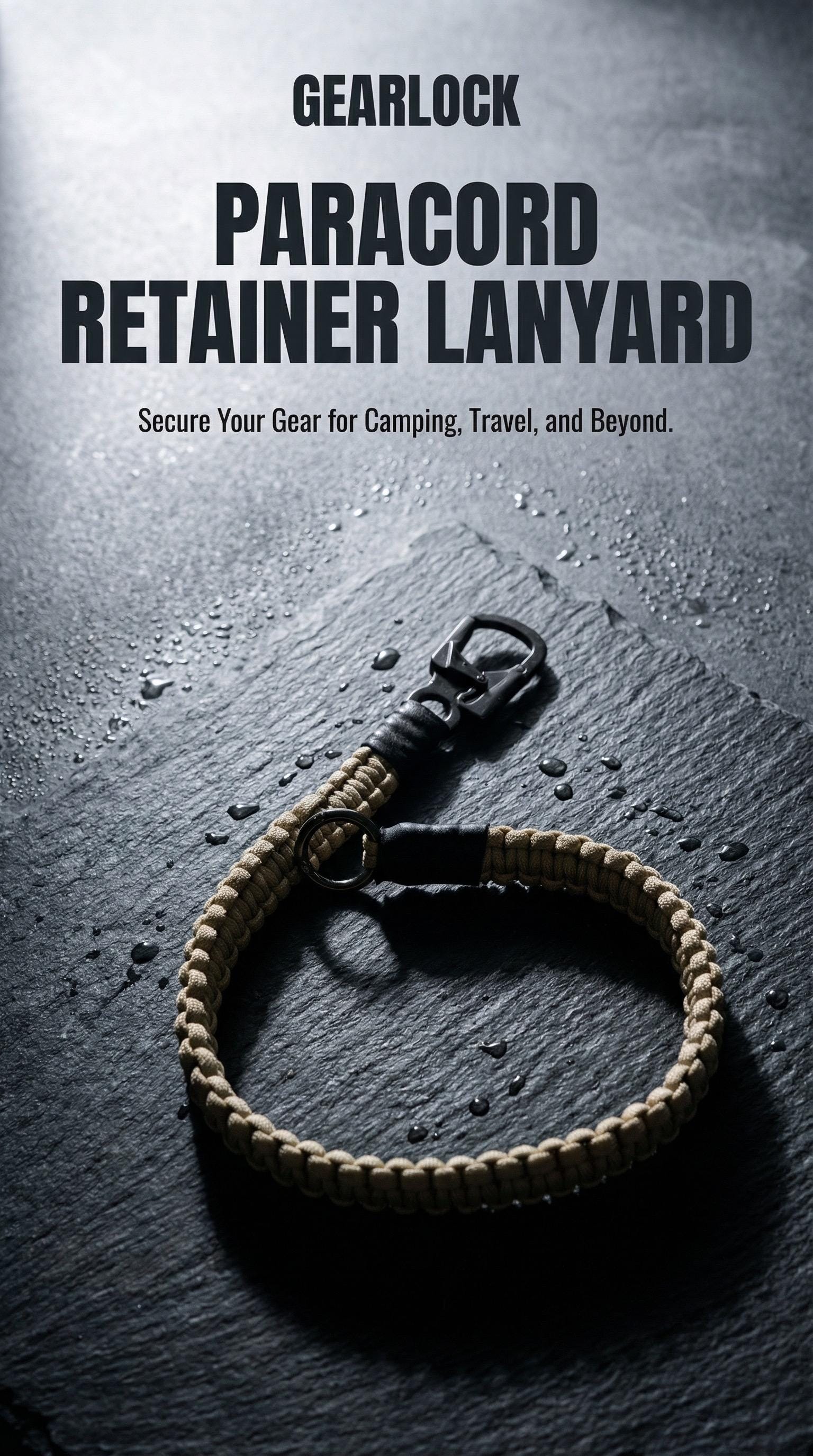 Large Paracord Retainer Lanyard | Cobra Weave, Metal Carabiner, Outdoor Gear