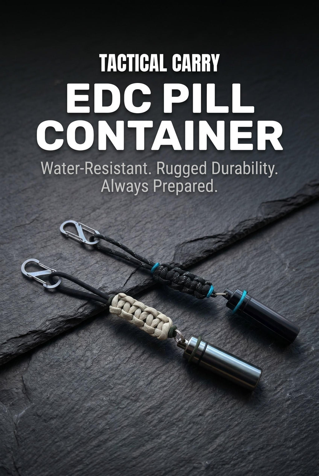 Thin Blue Line Pill Container Lanyard with Carabiner, Police, Military, EDC Keychain Gift
