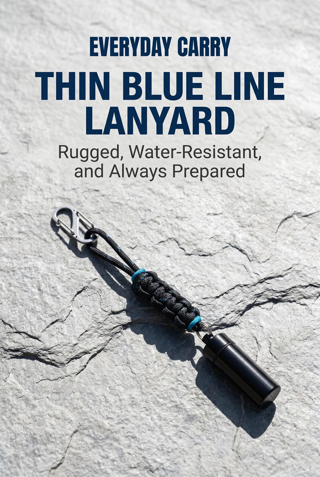 Thin Blue Line Pill Container Lanyard with Carabiner, Police, Military, EDC Keychain Gift