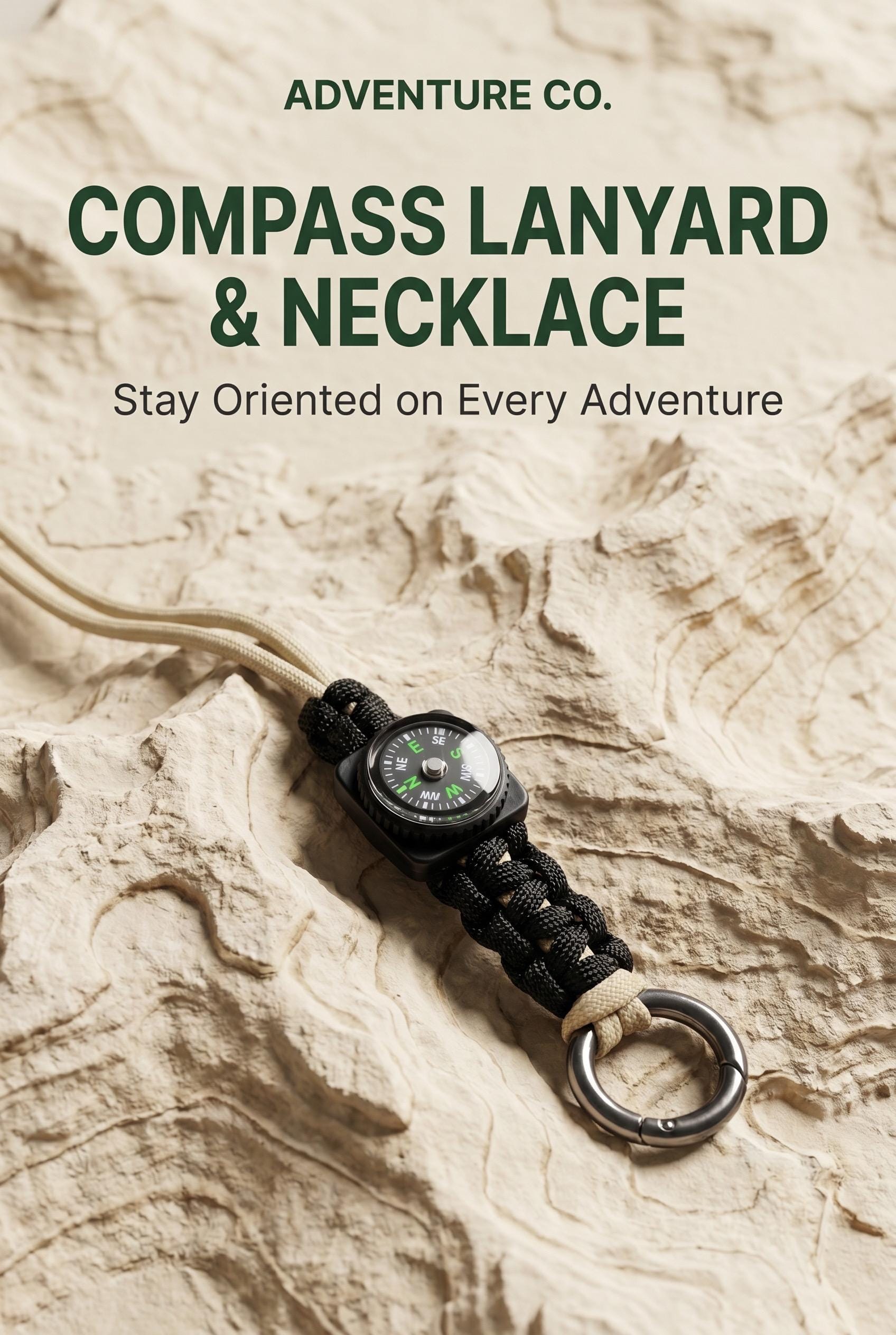 Compass Lanyard &  Necklace with Metal Alloy Carabiner