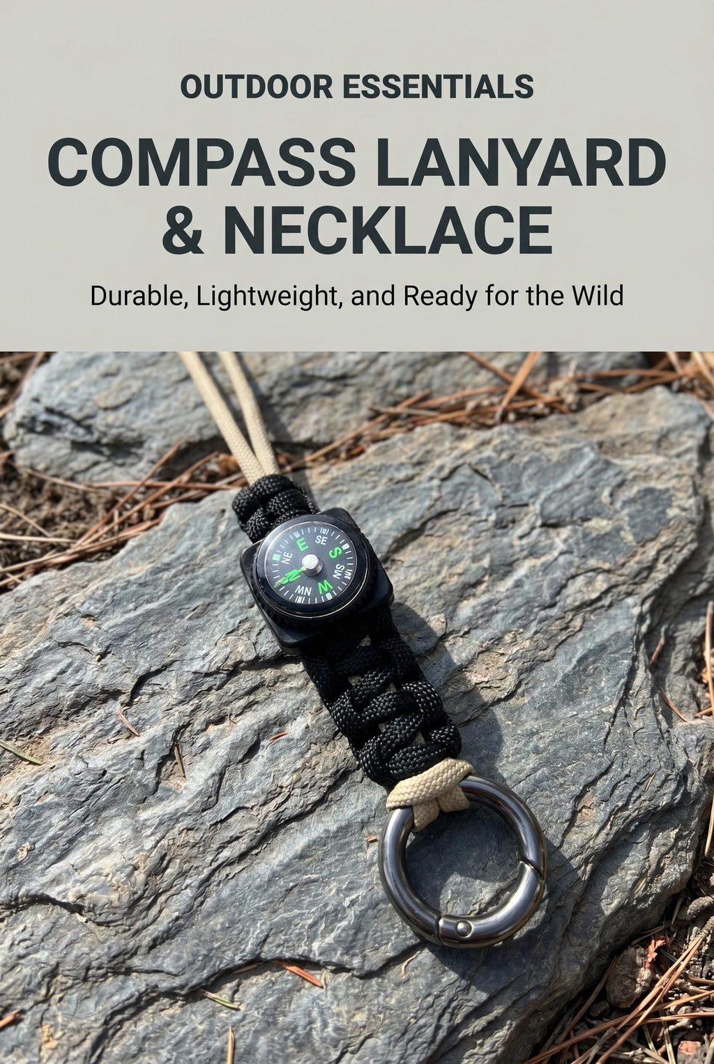 Compass Lanyard &  Necklace with Metal Alloy Carabiner