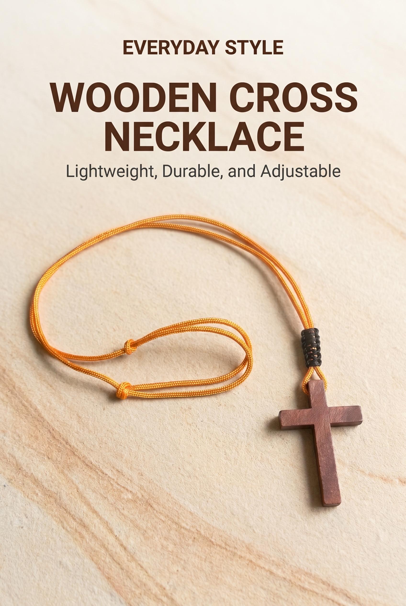 Men's Wooden Cross Necklace| Custom Colors| Adjustable + Lightweight