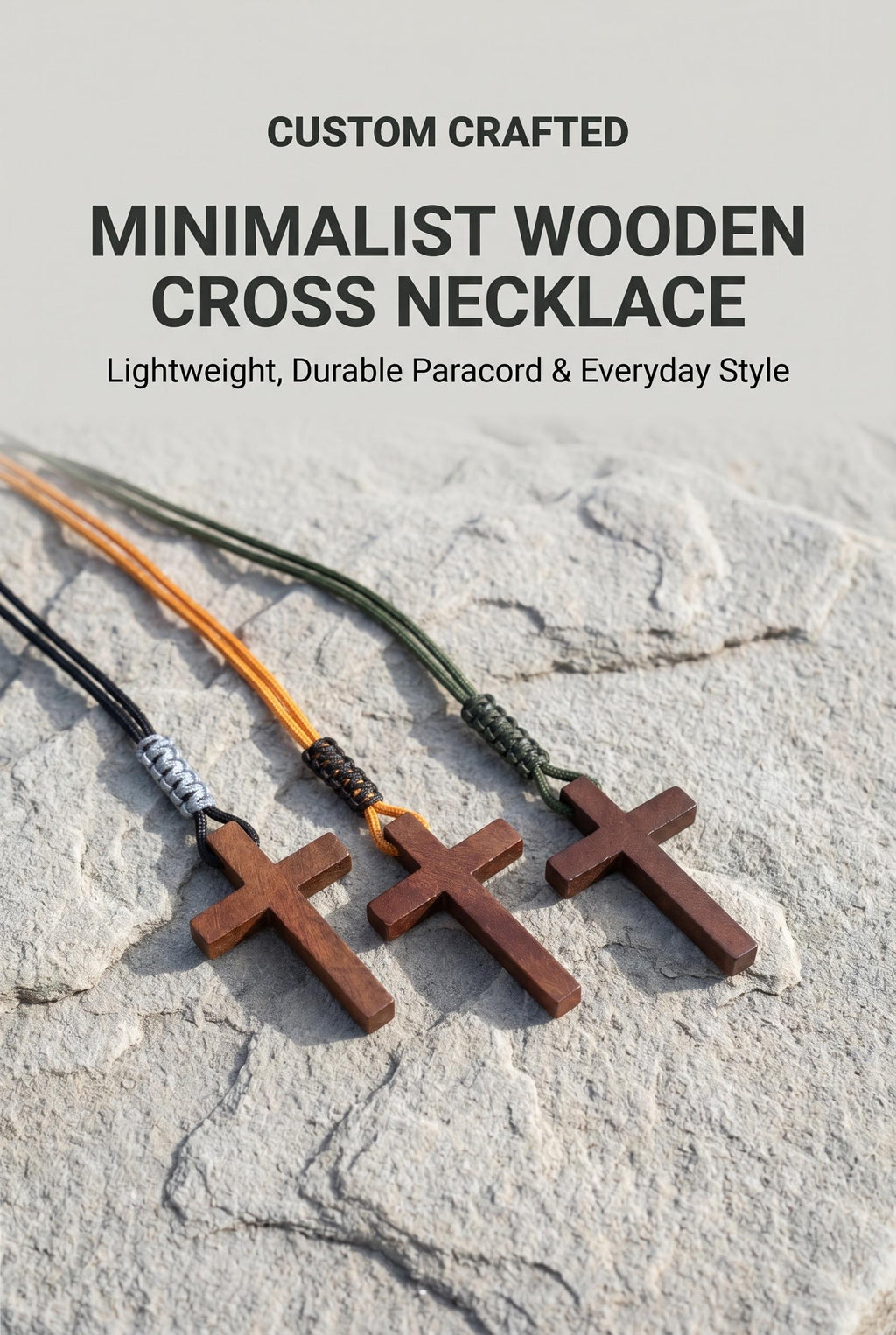 Men's Wooden Cross Necklace| Custom Colors| Adjustable + Lightweight