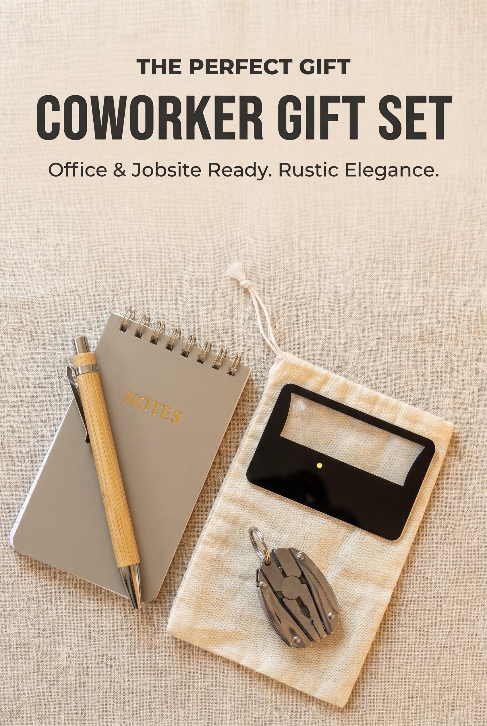 Coworker Gift Set | Office and Jobsite Bundle with Bamboo Pen, Multitool, Notes, LED Card