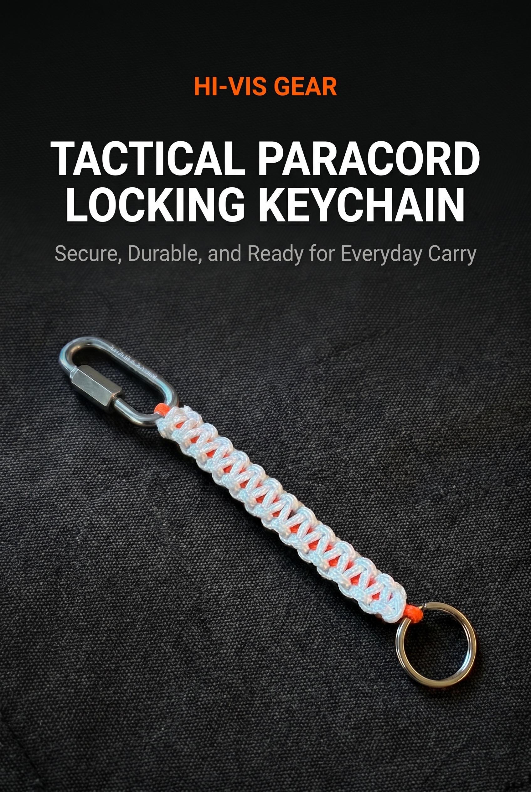 Keychain with Locking Link | Hi-Vis Style White Orange | Construction, Military, and Everyday Carry