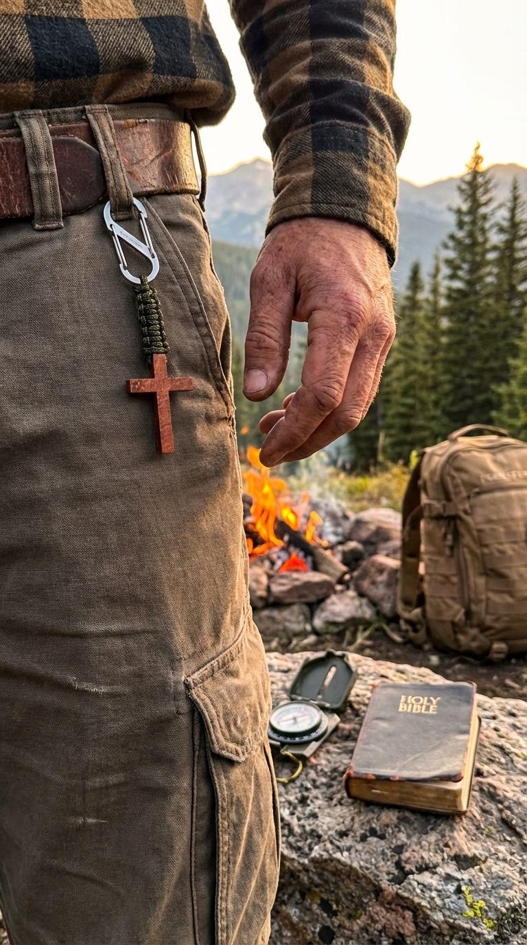 Wooden Paracord Cross Keychain | Faith, Military, Outdoors, Handcrafted Men’s Key Fob, Christian Gift