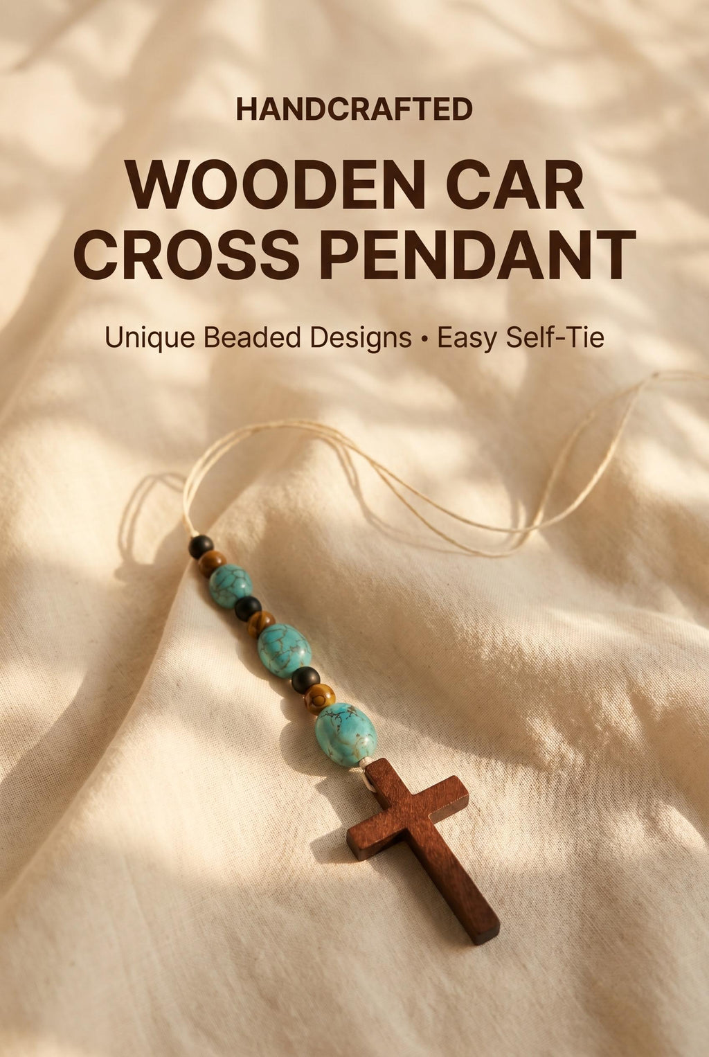Wooden Car Cross Pendant for Rearview Mirror | Assorted| Self Tie|