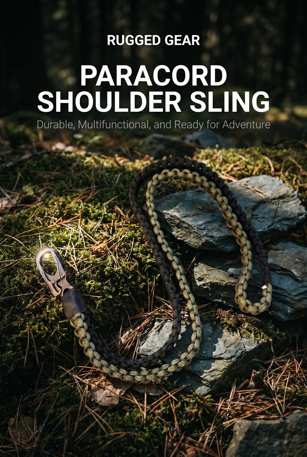 Paracord Shoulder Sling | 550 Weave | Multifunctional Green Black Outdoor Gear| Forest Camo