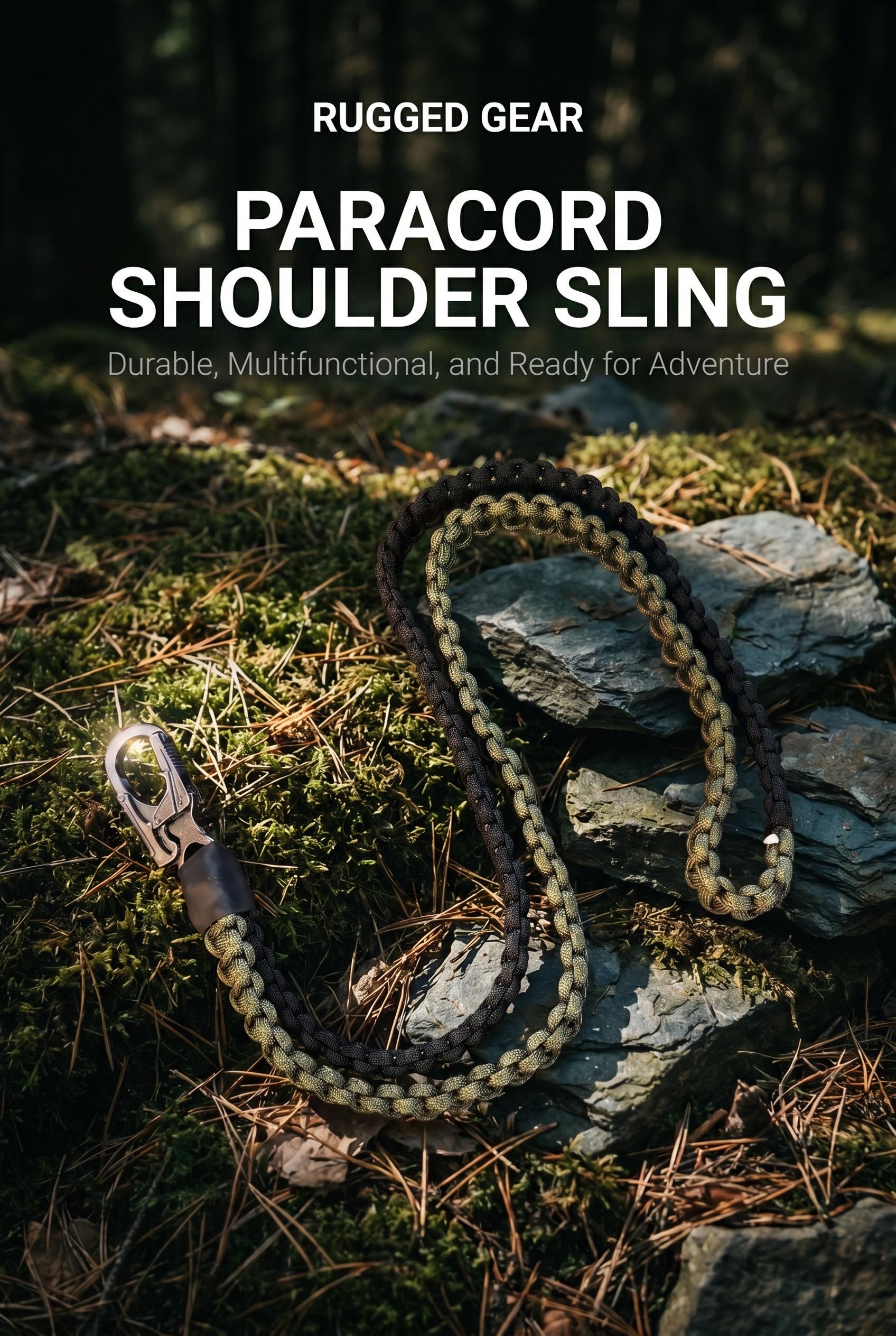 Paracord Shoulder Sling | 550 Weave | Multifunctional Green Black Outdoor Gear| Forest Camo