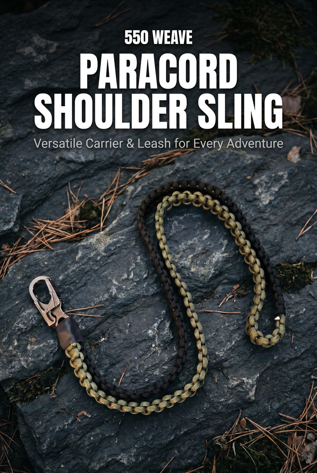 Paracord Shoulder Sling | 550 Weave | Multifunctional Green Black Outdoor Gear| Forest Camo