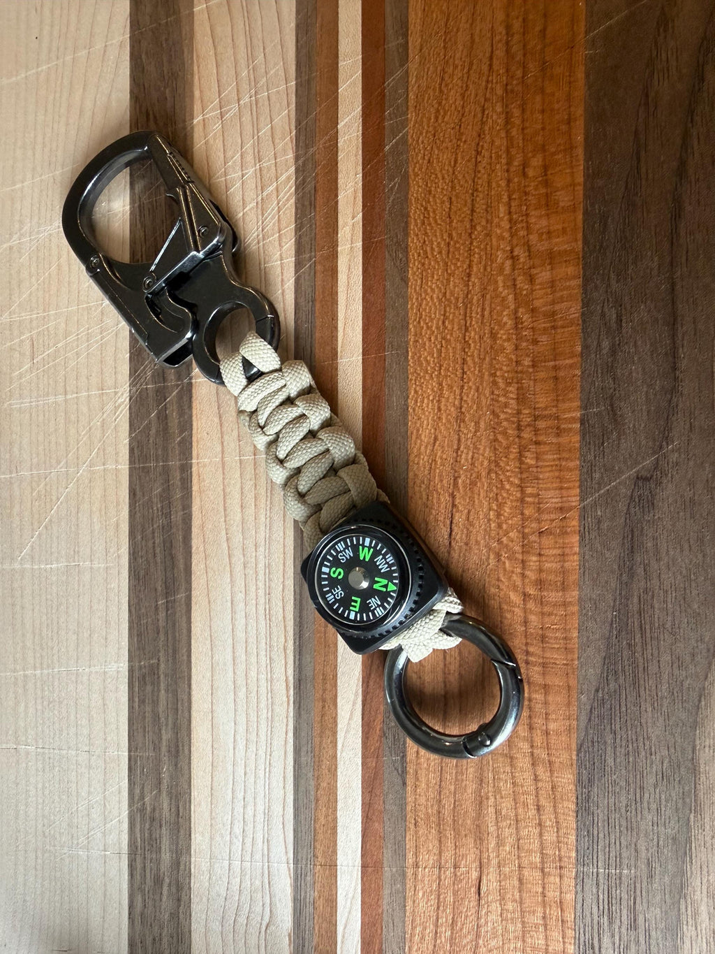Paracord Compass Carabiner Keychain| Beige
