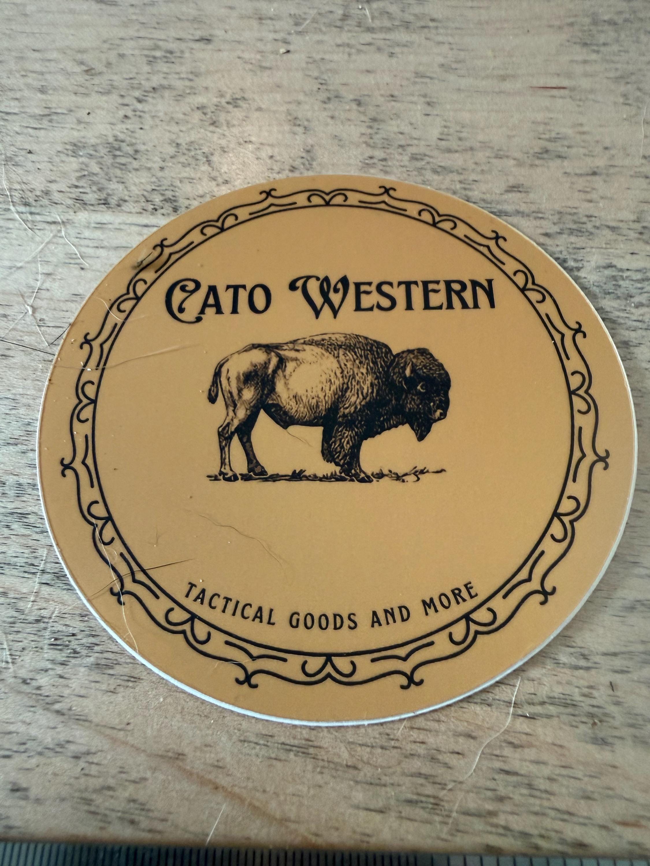 Cato Western 3x3 Tactical Goods Sticker, Mustard Logo, Wyoming Brand Buffalo Design