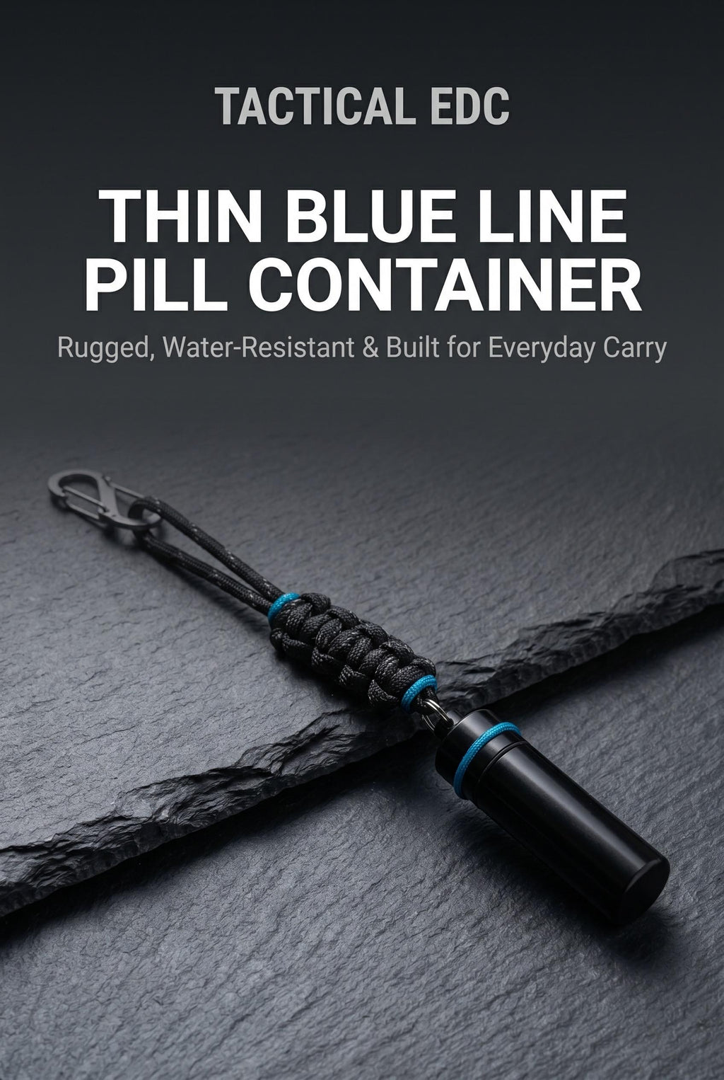 Thin Blue Line Pill Container Lanyard with Carabiner, Police, Military, EDC Keychain Gift
