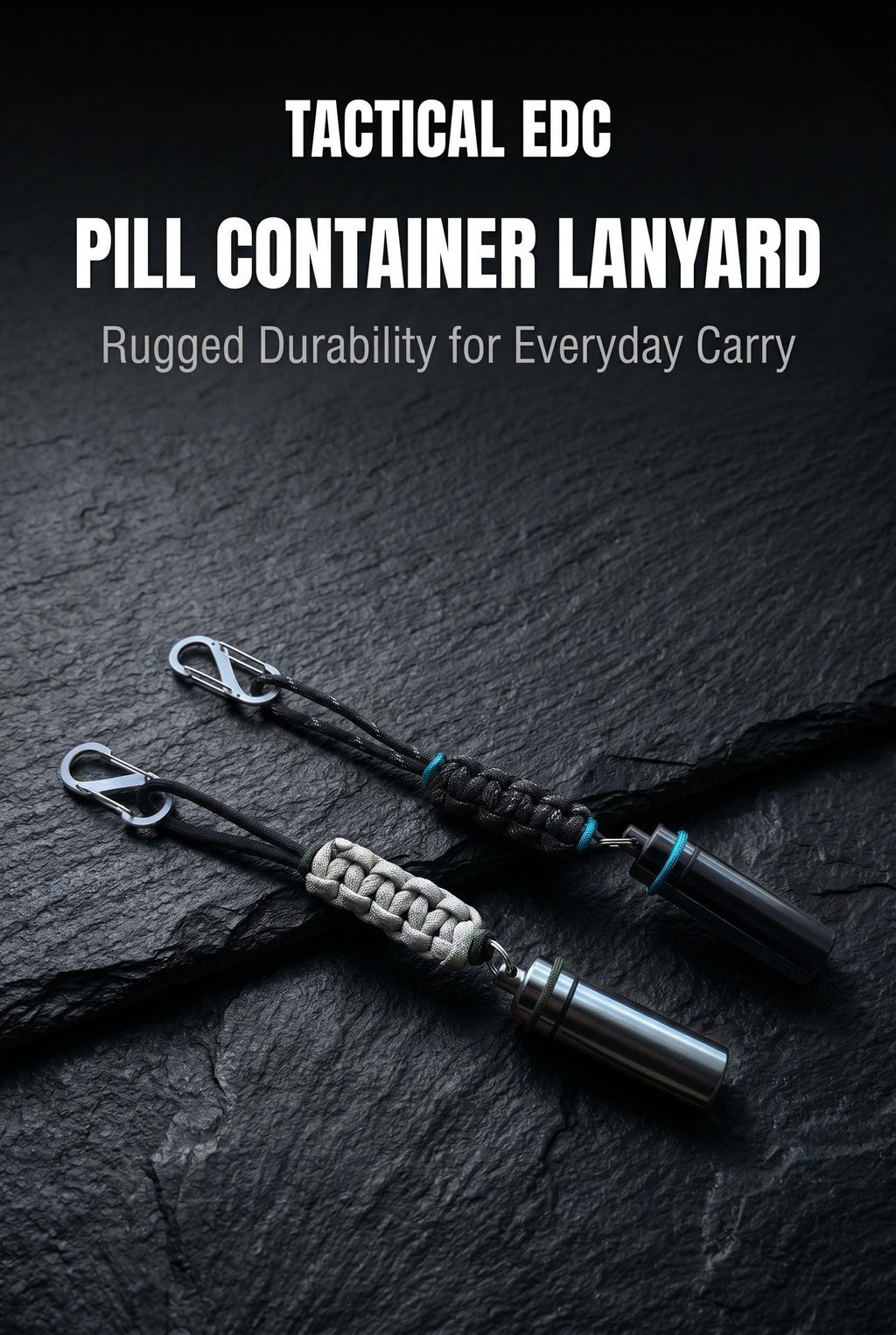 Thin Blue Line Pill Container Lanyard with Carabiner, Police, Military, EDC Keychain Gift