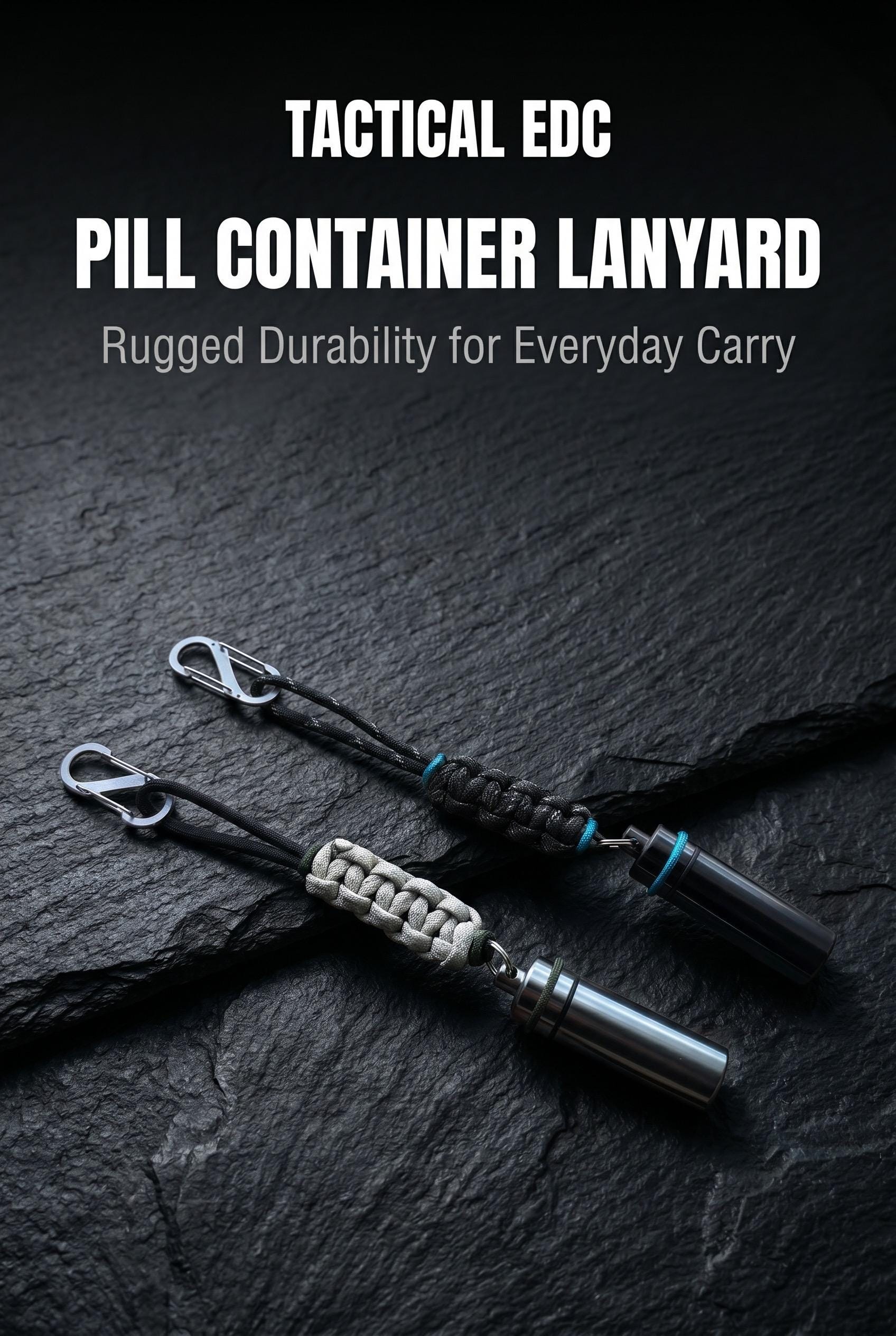Thin Blue Line Pill Container Lanyard with Carabiner, Police, Military, EDC Keychain Gift