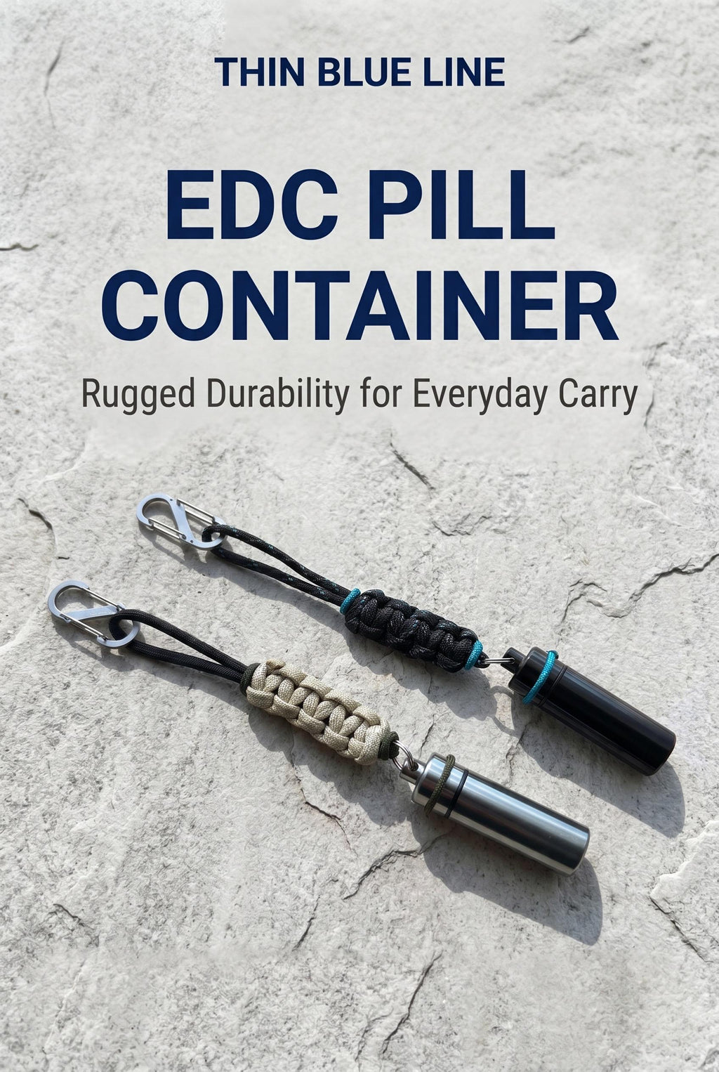 Thin Blue Line Pill Container Lanyard with Carabiner, Police, Military, EDC Keychain Gift