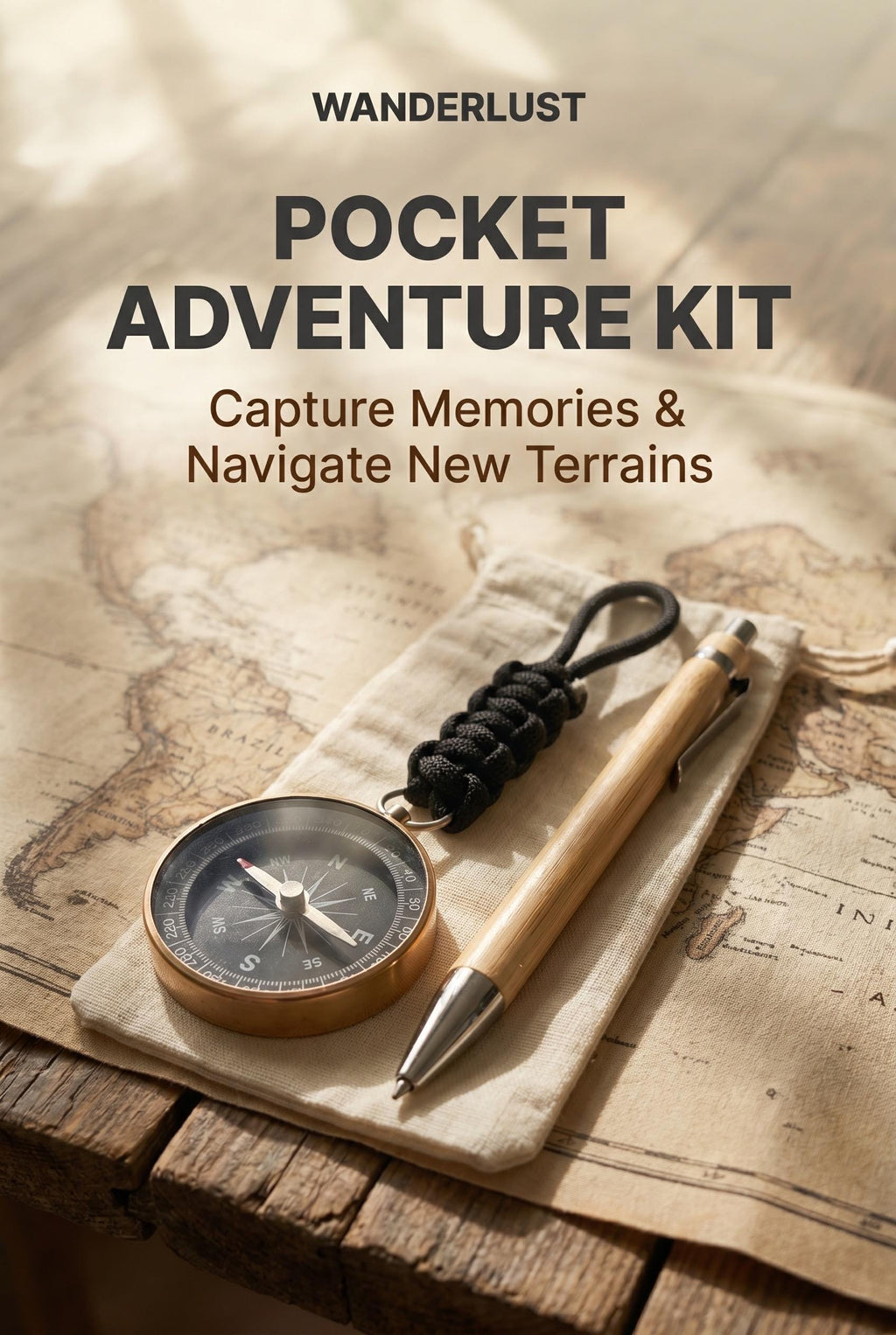 Pocket Field Notes Kit with Journal, Pen, Compass, Pouch for Travelers and Explorers