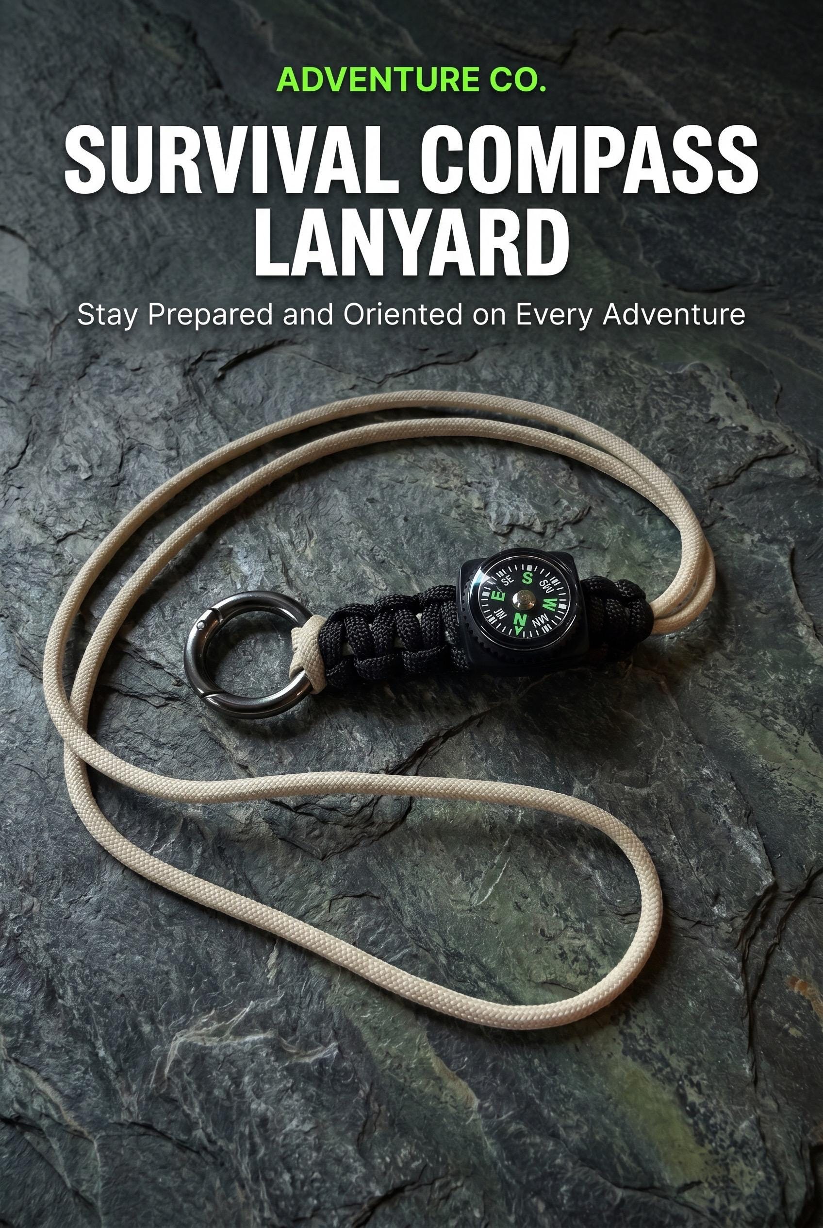 Compass Lanyard &  Necklace with Metal Alloy Carabiner