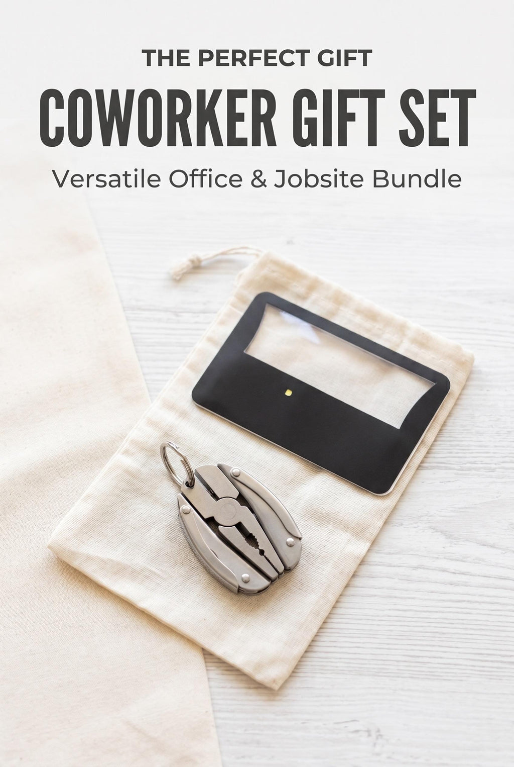 Coworker Gift Set | Office and Jobsite Bundle with Bamboo Pen, Multitool, Notes, LED Card