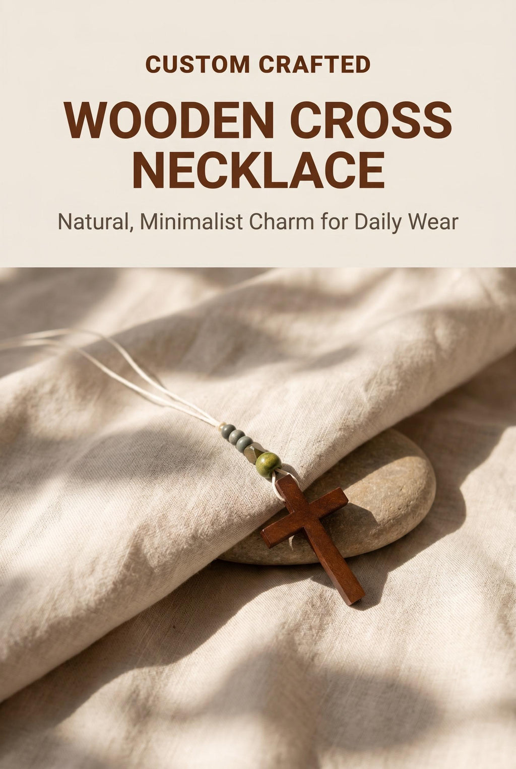 Wooden Cross Necklace, Custom Sizes, Thin Waxed Cotton Cord, Men's Christian Jewelry
