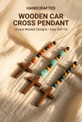 Wooden Car Cross Pendant for Rearview Mirror | Assorted| Self Tie|